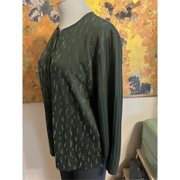 NWT $259 Cellini Italy Wool Blend Green Cardigan W/Glitter Accents Fabulous Clas - Picture 2 of 14